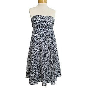 J. Crew Strapless Sundress Navy White Geometric Lined Textured 100% Cotton Sz 6